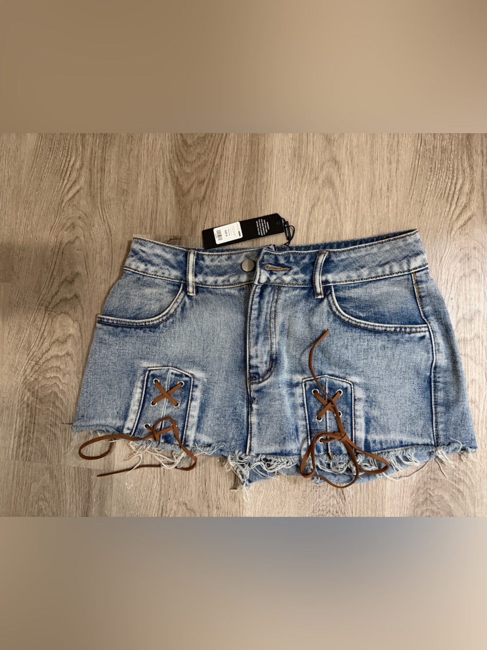 Fashion Nova Light Blue Washed Denim Mini Skirt with Button Detail